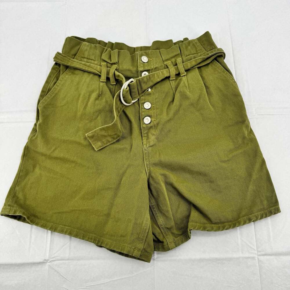 Free People Cindy Utility Paper Bag High Rise Denim Shorts Olive Green Size 6